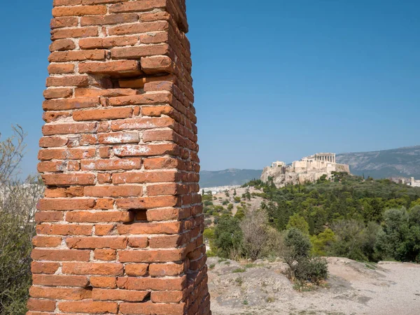 Vista Del Tempio Del Partenone Della Collina Dell Acropoli Pnyx — Foto Stock