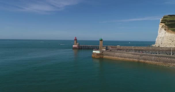 Fecamp, France - August 20, 2019: Pier and lighthouse in Fecamp harbor. Normandy France — Stock Video