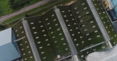 Avrupa Birliği 'nin modern tarımı. Kamera domuz çiftliğinin çatısında kayıyor.