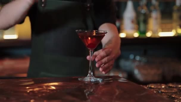 The bartender cocktail decorate, closeup — Stock Video