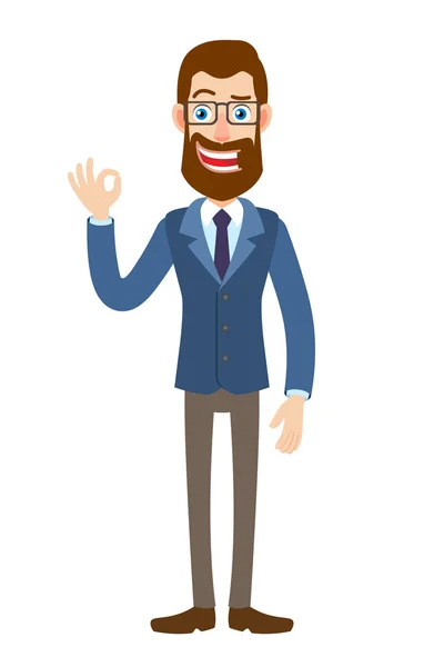 Hipster Empresario mostrando un signo de mano bien — Vector de stock