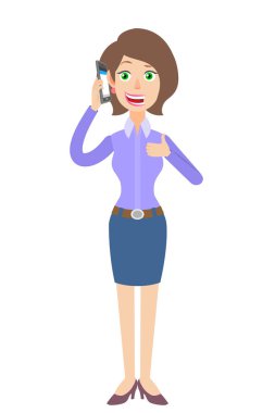 Cep telefonu üzerinde konuşurken ve başparmak gösterilmesini işkadını 