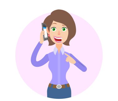 Onun parmak işaret vasıl hareket eden iş kadını onun ta telefon