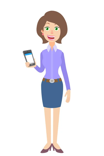 Бізнес-леді тримає мобільний телефон в руці — стоковий вектор