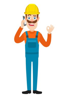 Cep telefonu üzerinde konuşurken ve iyi bir işaret gösteren Oluşturucu