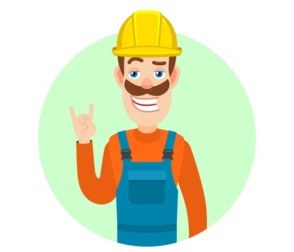 Builder showing Rock and Roll sign — Stock Vector
