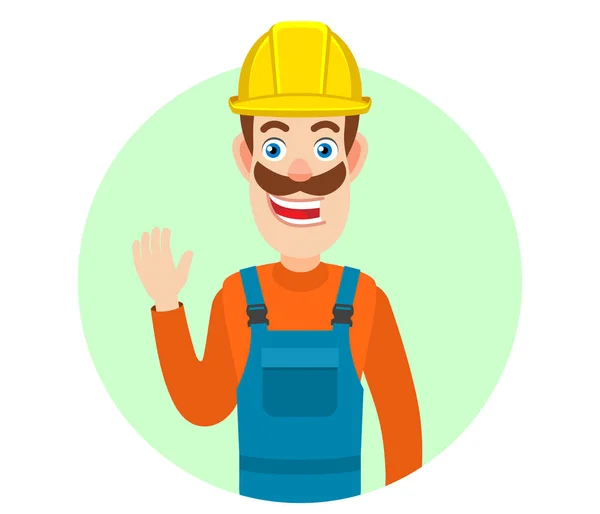 Builder raised a hand in greeting — Stock Vector