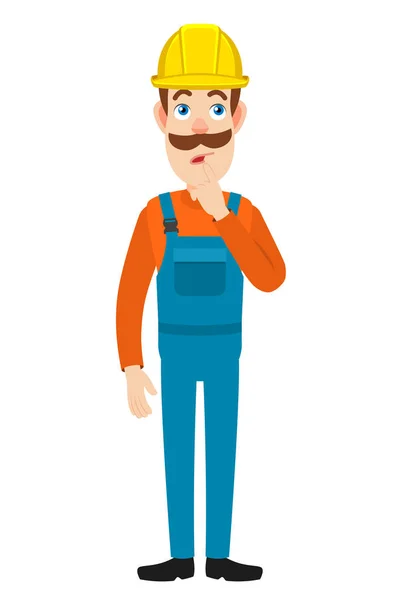 Builder standing with his finger to his lips — Stock Vector