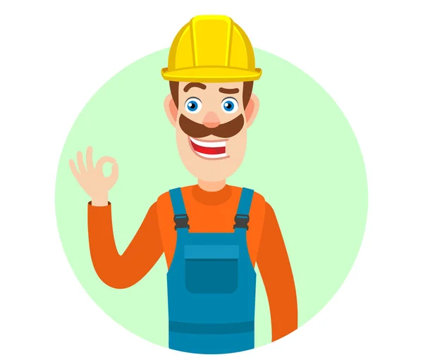 Builder showing a okay hand sign. — Stock Vector