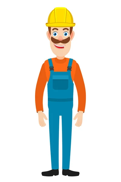 Retrato de comprimento total do personagem do Construtor de Desenhos Animados — Vetor de Stock