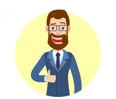 Hipster işadamı gösteren başparmak yukarı