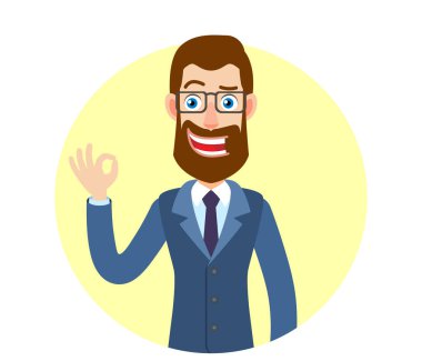 İyi bir işaret gösterilen hipster işadamı