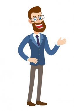 Davet veya bir yere gösterilen hipster işadamı