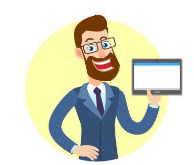 Hipster işadamı holding tablet Pc