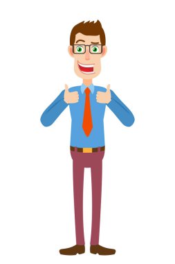 İşadamı baş parmağını gösteriyor