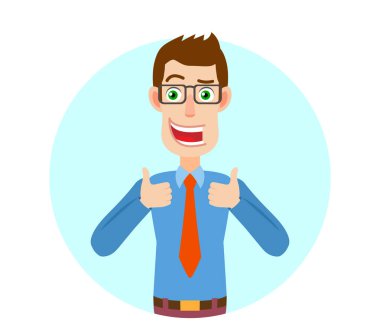 İşadamı baş parmağını gösteriyor