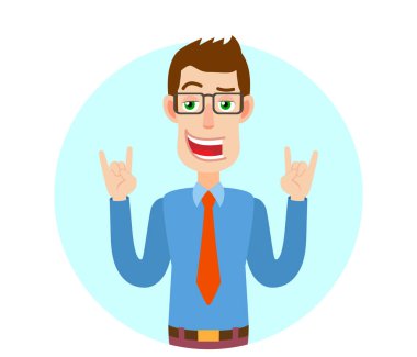 Rock and Roll işaret gösteren işadamı