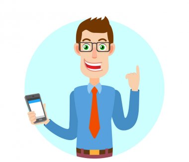 İşadamı ile cep telefonu ve yukarı dönük