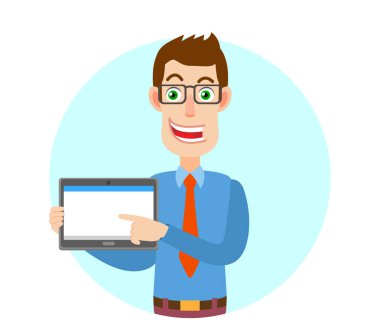 Tablet pc kullanan işadamı