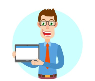 Tablet Pc iki elle tutan işadamı