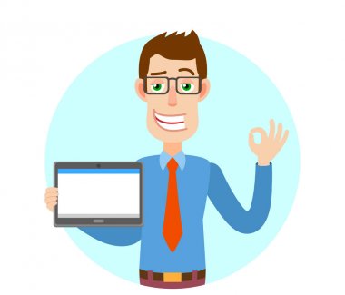 Tablet Pc tutmak ve iyi bir el gösterilen işadamı imzalamak