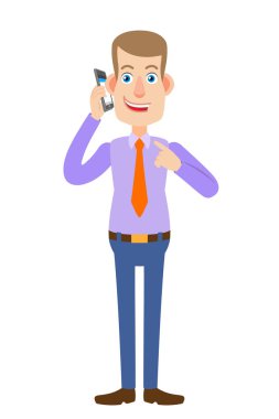 İşadamı konuştu cep telefonu onun parmak işaret