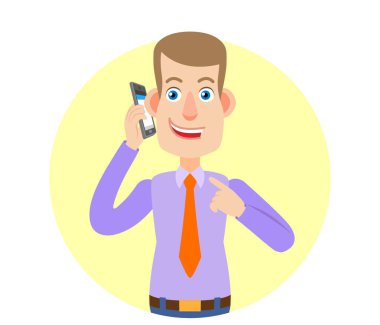 İşadamı konuştu cep telefonu onun parmak işaret