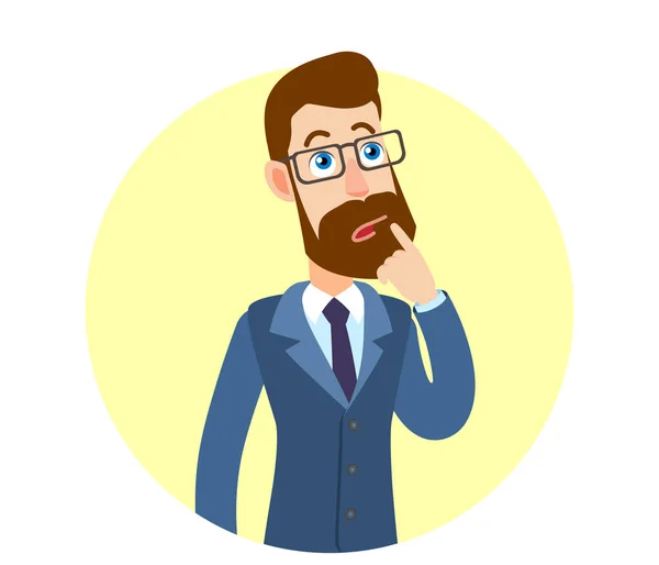 Hipster Empresario y de pie con el dedo en los labios — Vector de stock