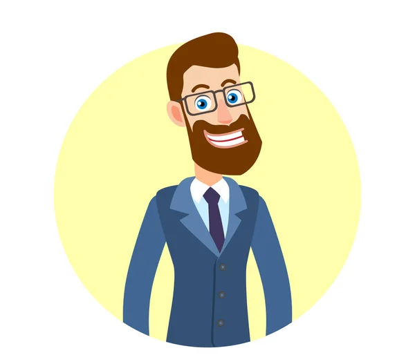 Retrato dos desenhos animados Hipster Empresário Personagem — Vetor de Stock