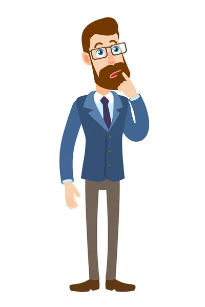 Hipster Homme d'affaires et debout avec son doigt sur ses lèvres — Image vectorielle
