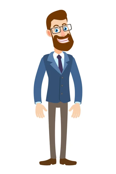 Retrato de comprimento total dos desenhos animados Hipster Empresário Personagem — Vetor de Stock