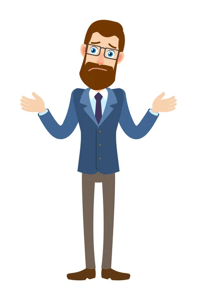 No lo sé. Lo sé. Hipster Empresario encogiéndose de hombros — Vector de stock