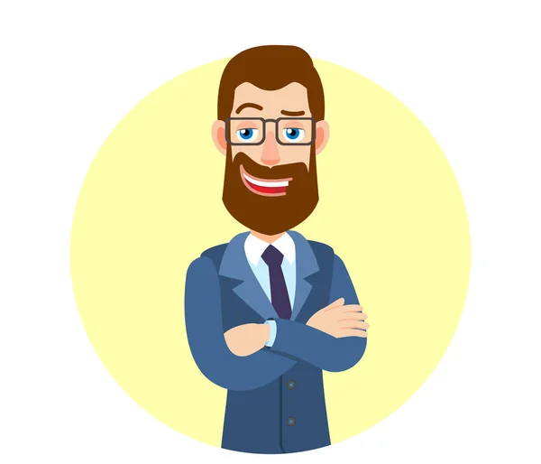 Hipster Businessman with arms crossed on his chest — Stock Vector