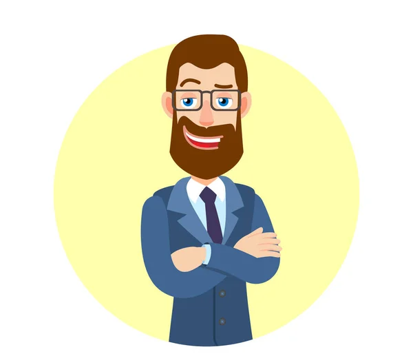 Hipster Empresario con los brazos cruzados en el pecho — Vector de stock