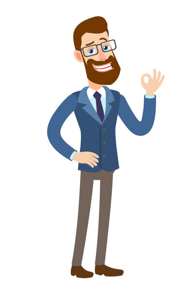 Hipster Businessman showing a okay hand sign