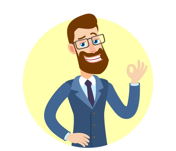 Hipster Businessman showing a okay hand sign — Stock Vector