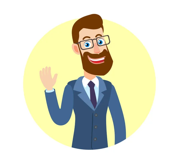Hipster Businessman  raised a hand in greeting — Stock Vector