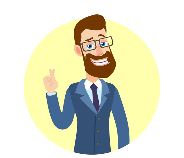 Hipster Homme d'affaires avec les doigts croisés — Image vectorielle