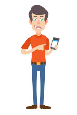 Adam cep telefonu elinde işaret