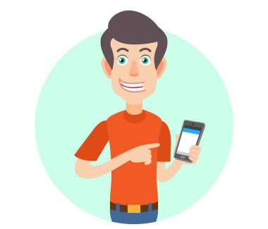 Adam cep telefonu elinde işaret