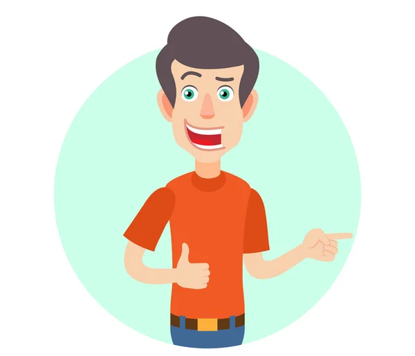 Man showing thumb up and pointing something beside of him — Stock Vector