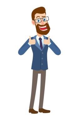 Hipster işadamı gösteren başparmak yukarı