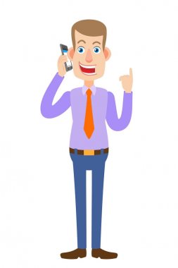 Cep telefonu üzerinde konuşurken ve yukarı dönük iş adamı