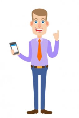 İşadamı ile cep telefonu ve yukarı dönük