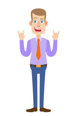 Rock and Roll işaret gösteren işadamı