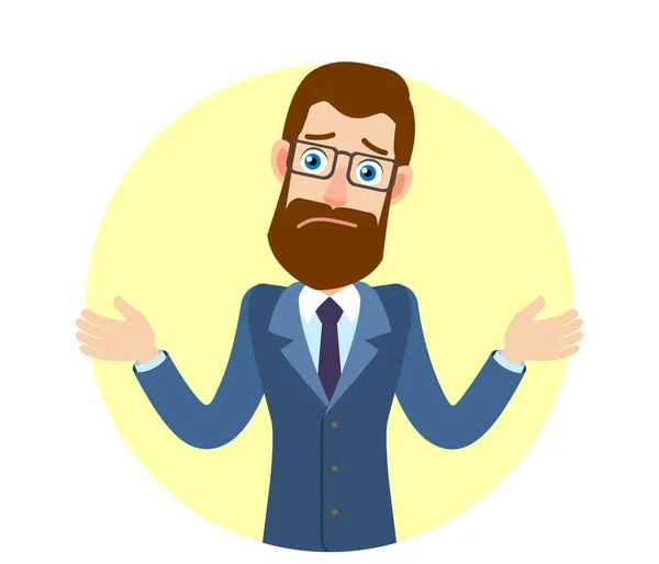 Onun omuzlarında shrugging hipster işadamı