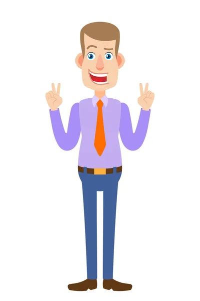 Empresário mostrando sinal mão vitória ou cita sinal mão — Vetor de Stock
