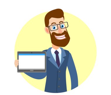 Hipster işadamı holding tablet Pc