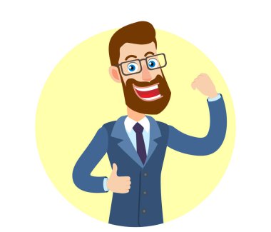 Başparmak gösterme ile pazı hipster işadamı