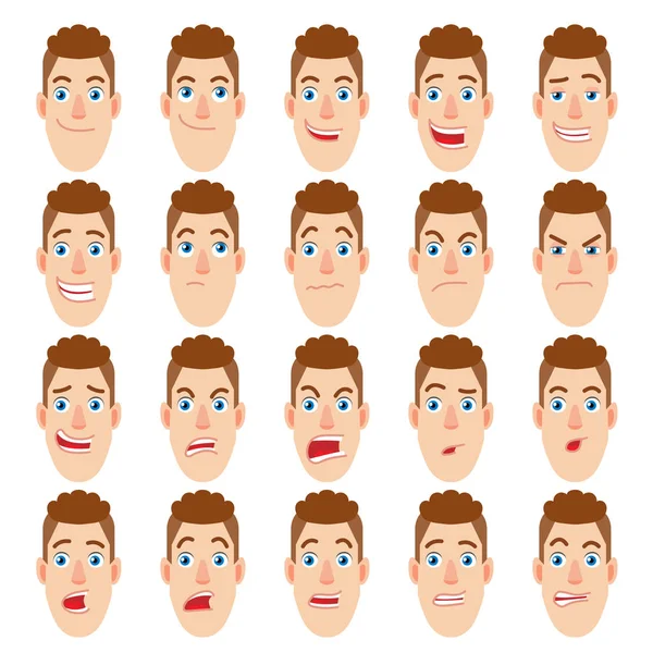 Hombre de dibujos animados. Diferentes expresiones faciales — Vector de stock